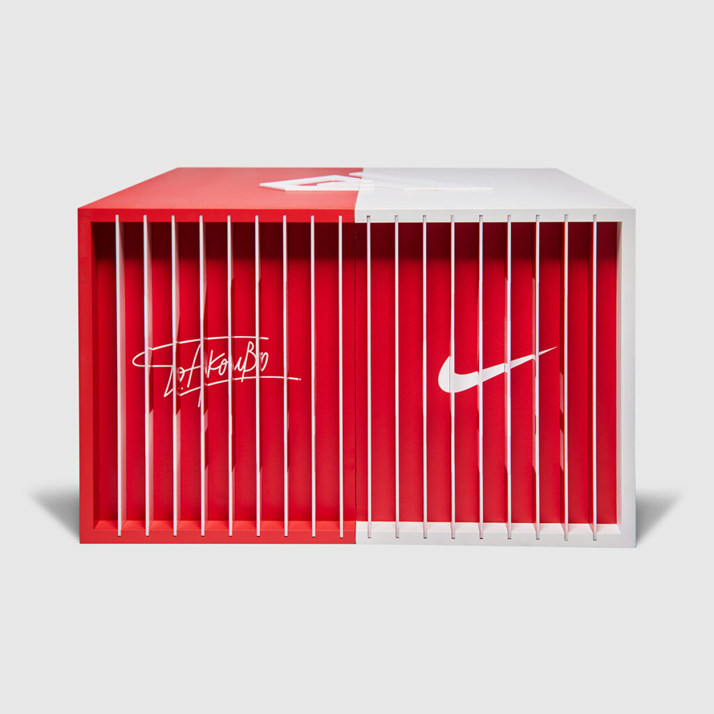 A Lenticular Display Case Showcasing the Nike Giannis Freak 5 ASW