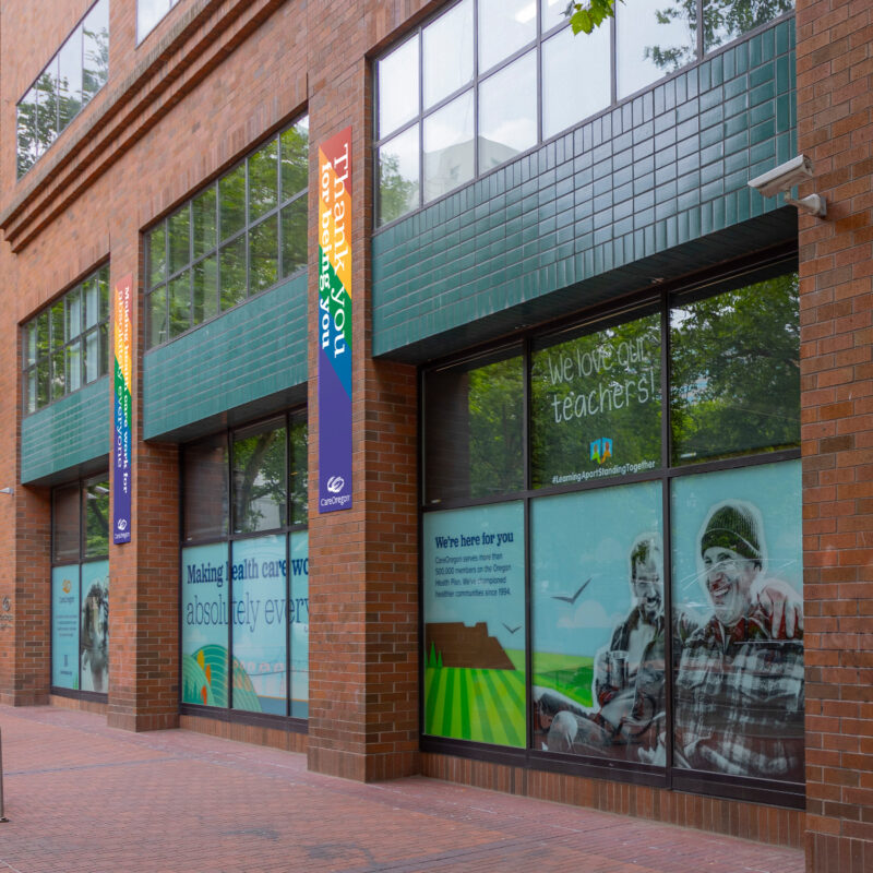 Eye-Catching Window Graphics and Banners for CareOregon’s Office Building