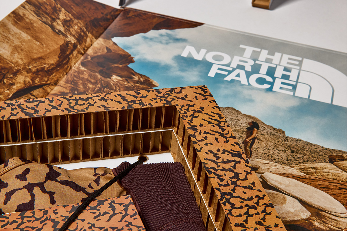 Sustainable corrugate kit for The North Face shown in detail