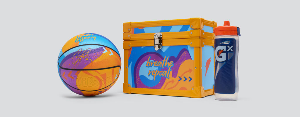 influencer packaging Gatorade basketball with box and water bottle