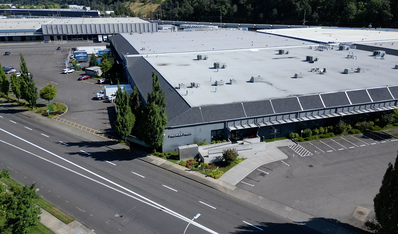 Premier building aerial drone photo