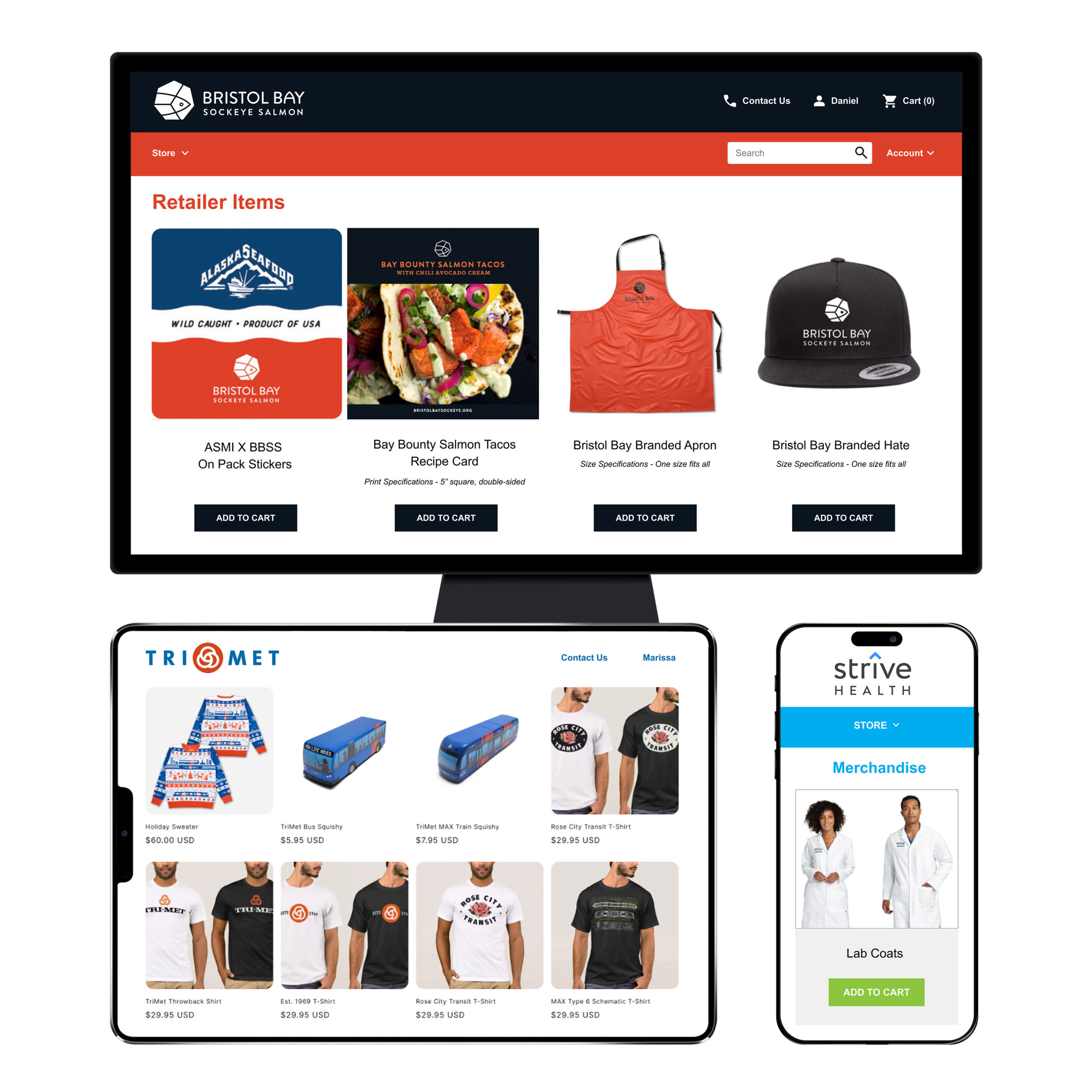 Premier360 fulfillment website portals on different types of digital screens